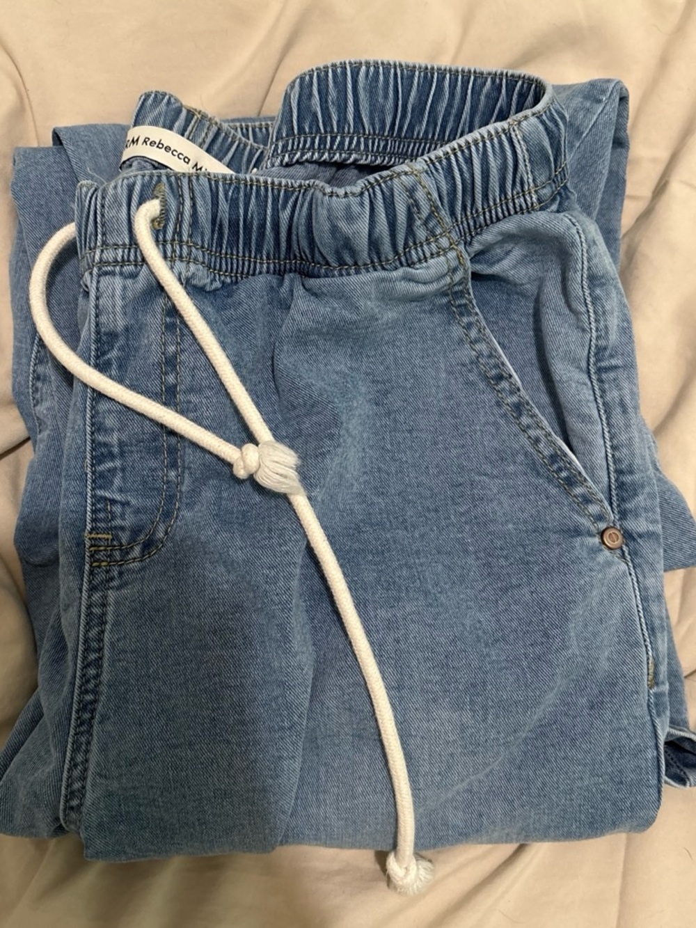 Rebecca Minkoff Light Blue Drawstring Denim Pants - Picture 2 of 6